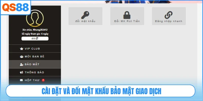 Cài đặt và đổi mật khẩu bảo mật giao dịch