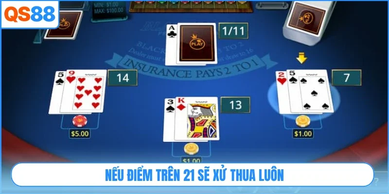 Nếu điểm trên 21 sẽ xử thua luôn